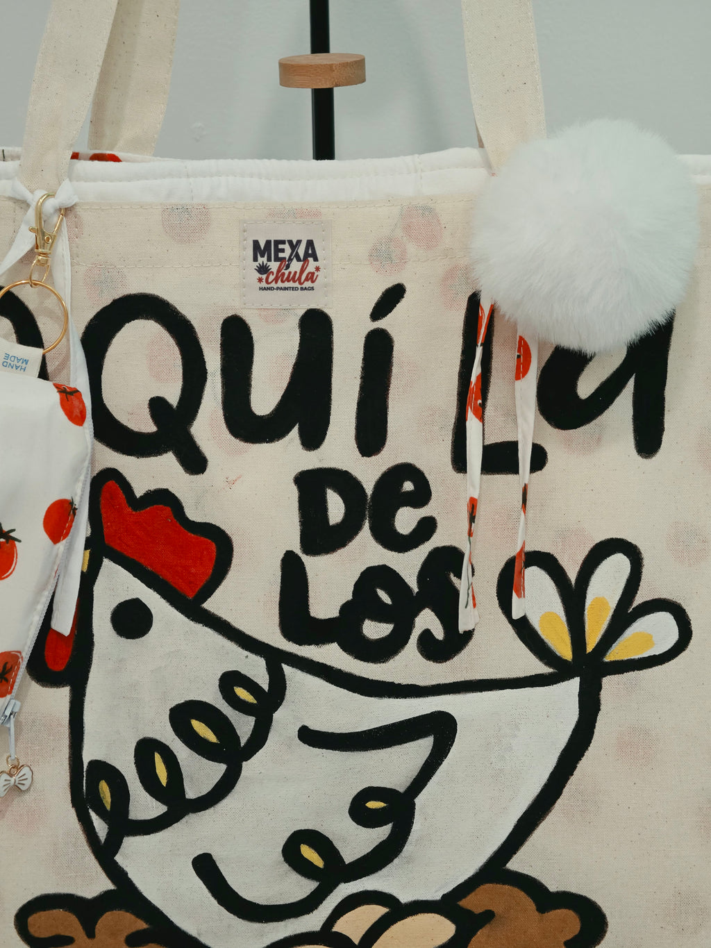 Tote Bag Pintada a Mano "Aquí la de los Huevos soy yo" - Set Premium 2 en 1 Desmontable