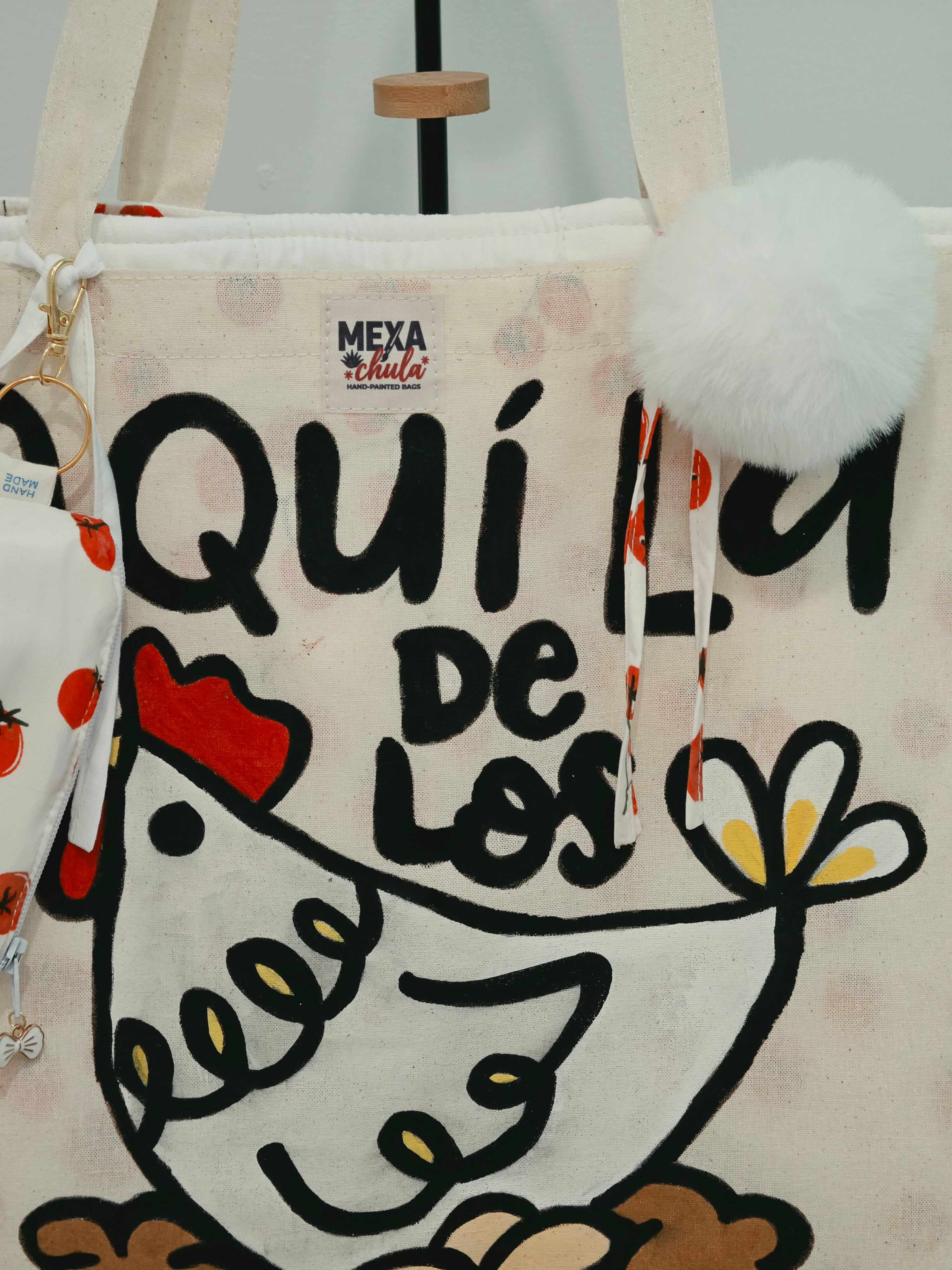 Tote Bag Pintada a Mano "Aquí la de los Huevos soy yo" - Set Premium 2 en 1 Desmontable