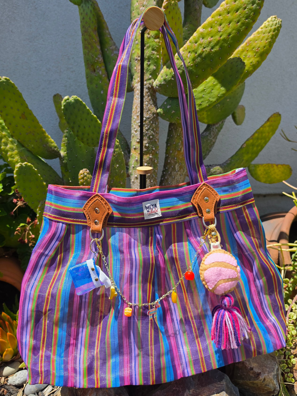 Bolso de Mercado Plisado MEXA Chula – Morado Festivo & Charm de Concha