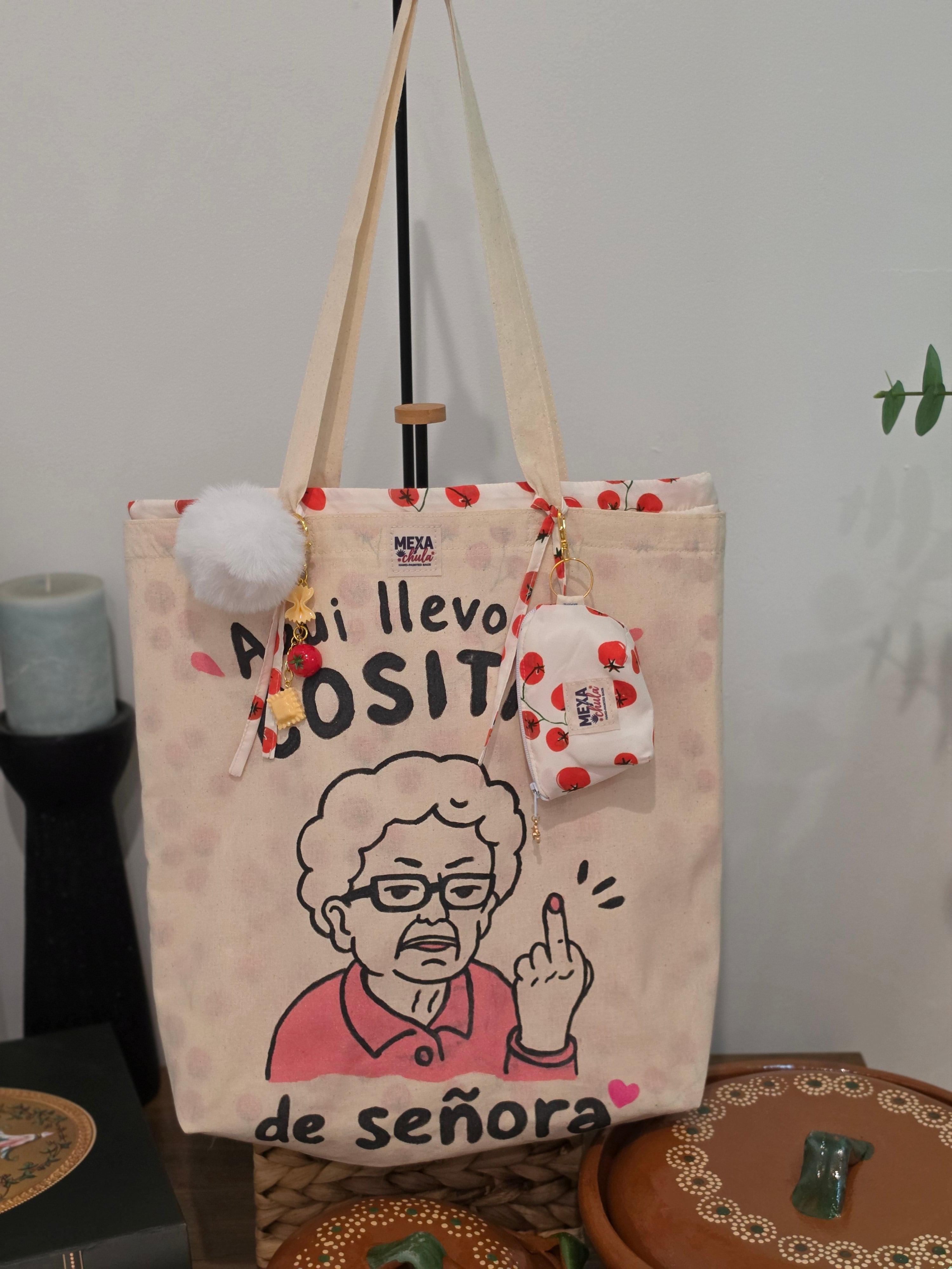 Tote Bag de Mercado "Cositas de Señora" (Manta/Lino) - Set Premium 2 en 1 Desmontable