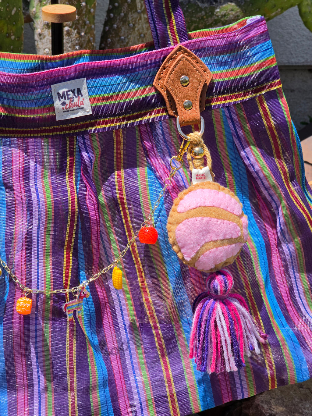 Bolso de Mercado Plisado MEXA Chula – Morado Festivo & Charm de Concha