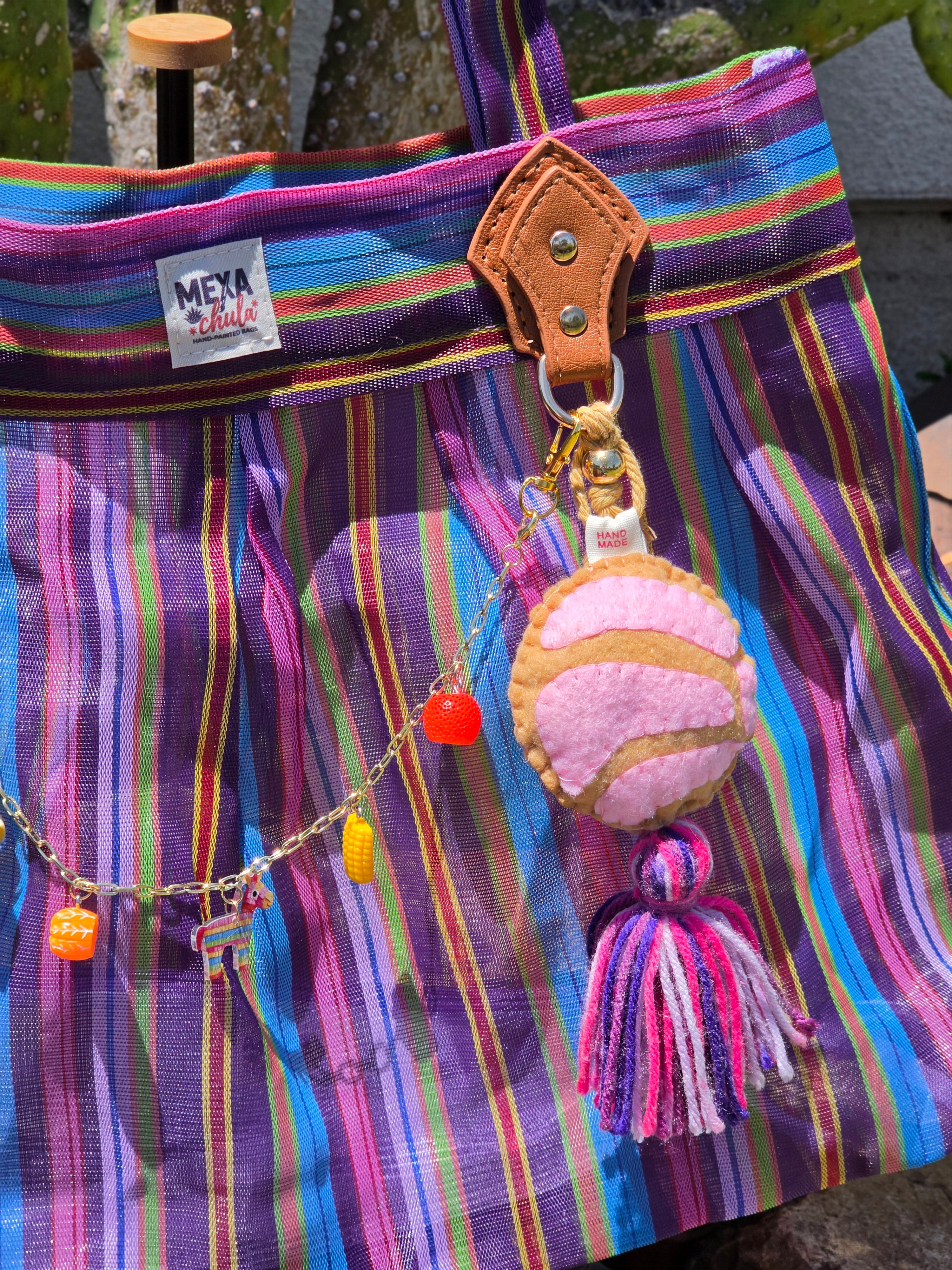 Bolso de Mercado Plisado MEXA Chula – Morado Festivo & Charm de Concha