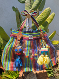 Bolso de Mercado Plisado MEXA Chula – Rayas de Colores & Fiesta Mexicana