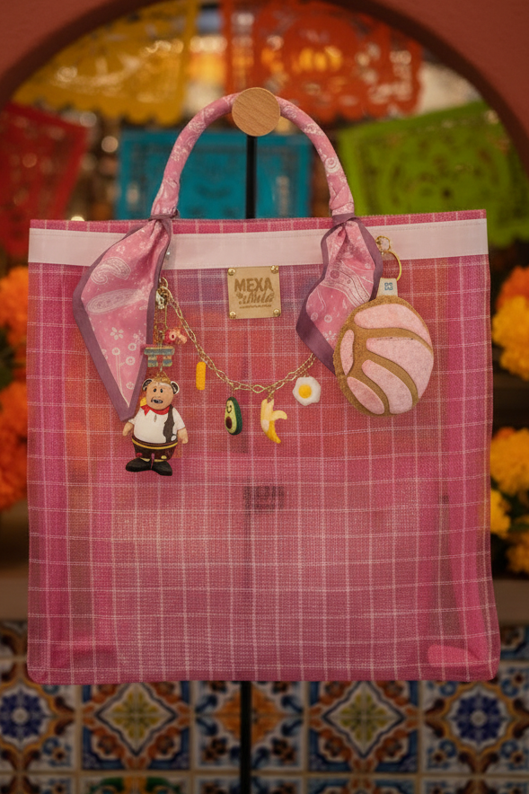 Set Tote Bag Mercado Premium Rosa: Edición Antojitos y Nostalgia Mexa