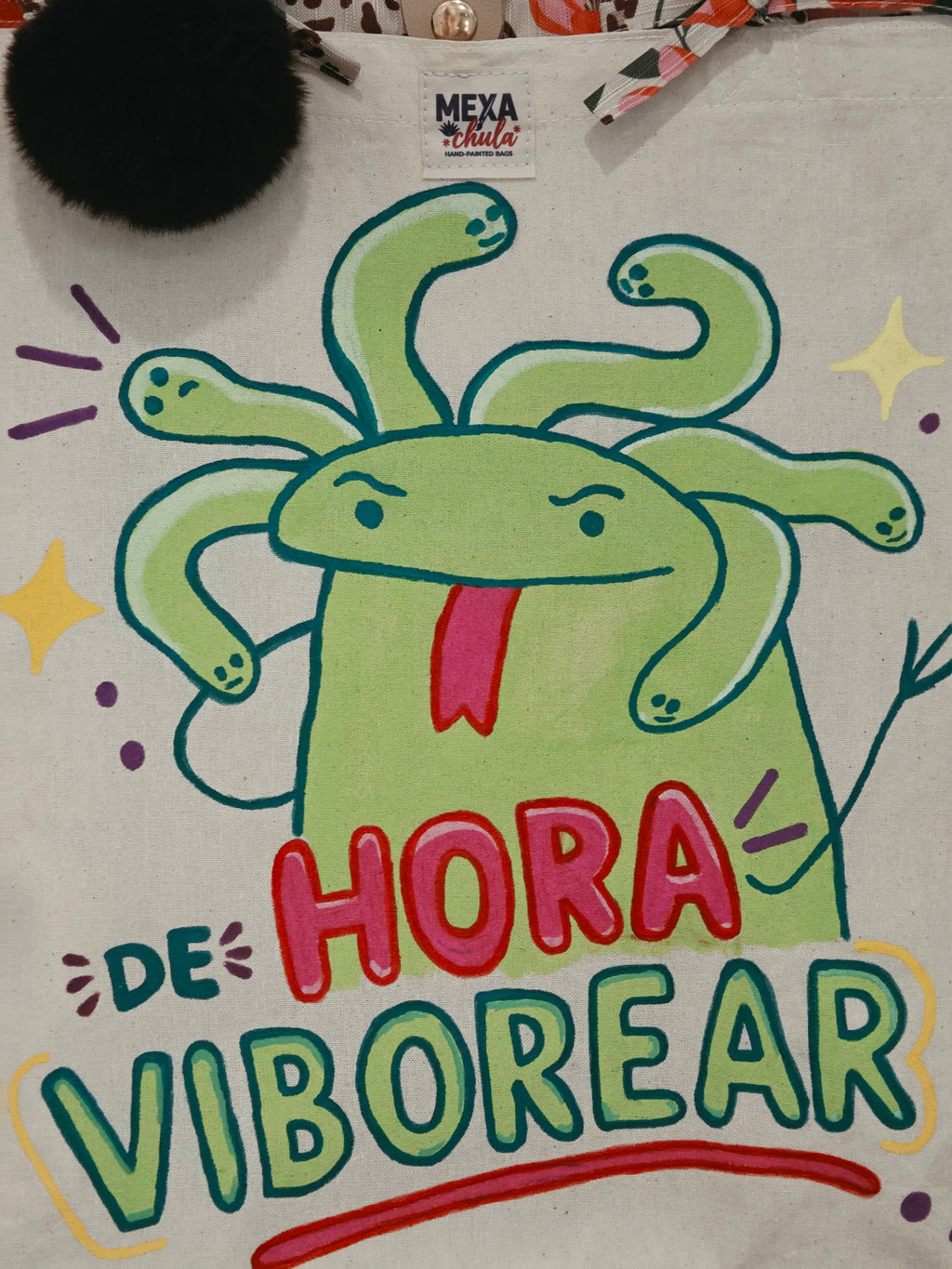 Tote Bag Pintada a Mano "De Hora de Viborear" - Set Premium 2 en 1 Desmontable