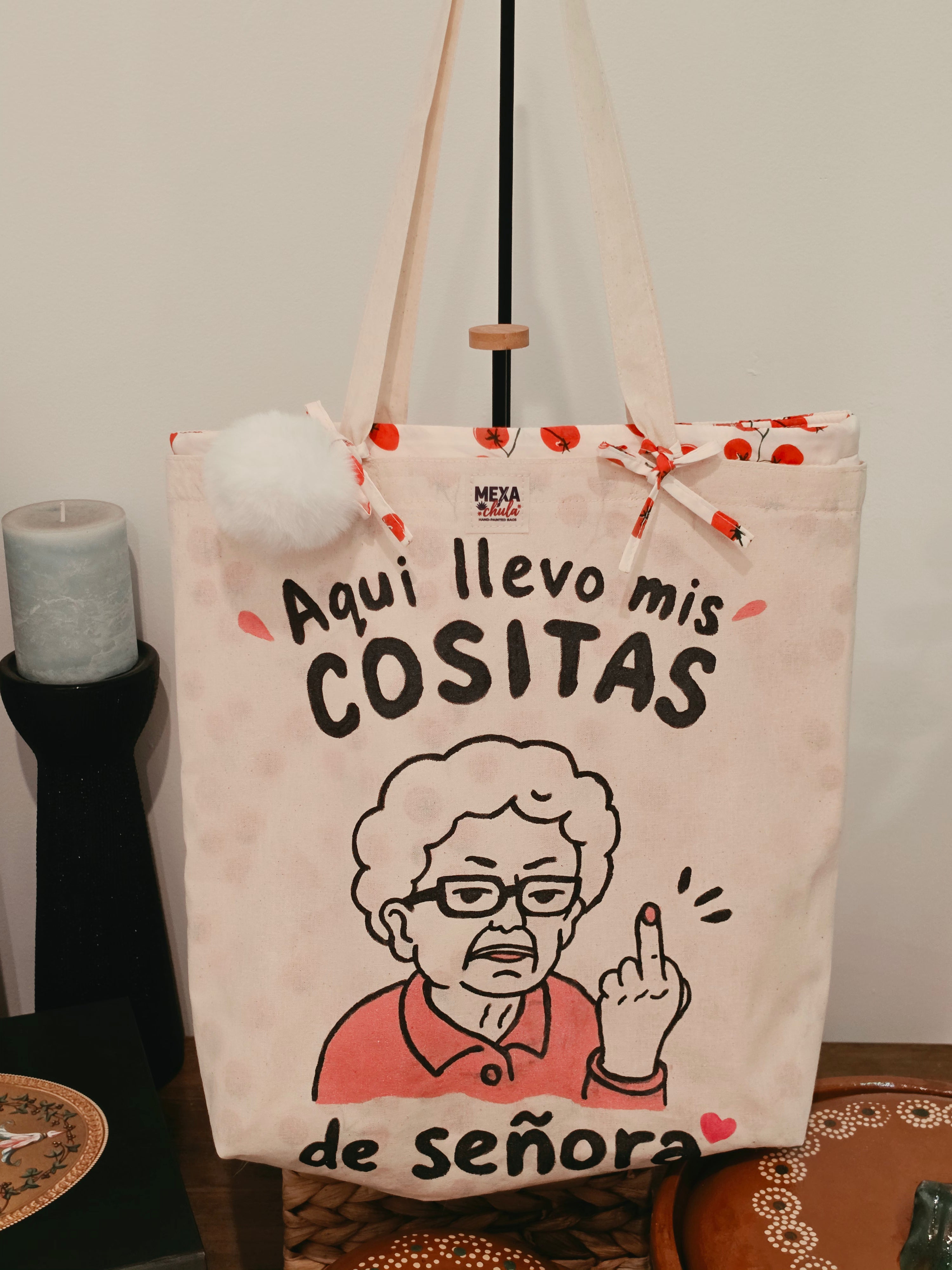 Tote Bag de Mercado "Cositas de Señora" (Manta/Lino) - Set Premium 2 en 1 Desmontable