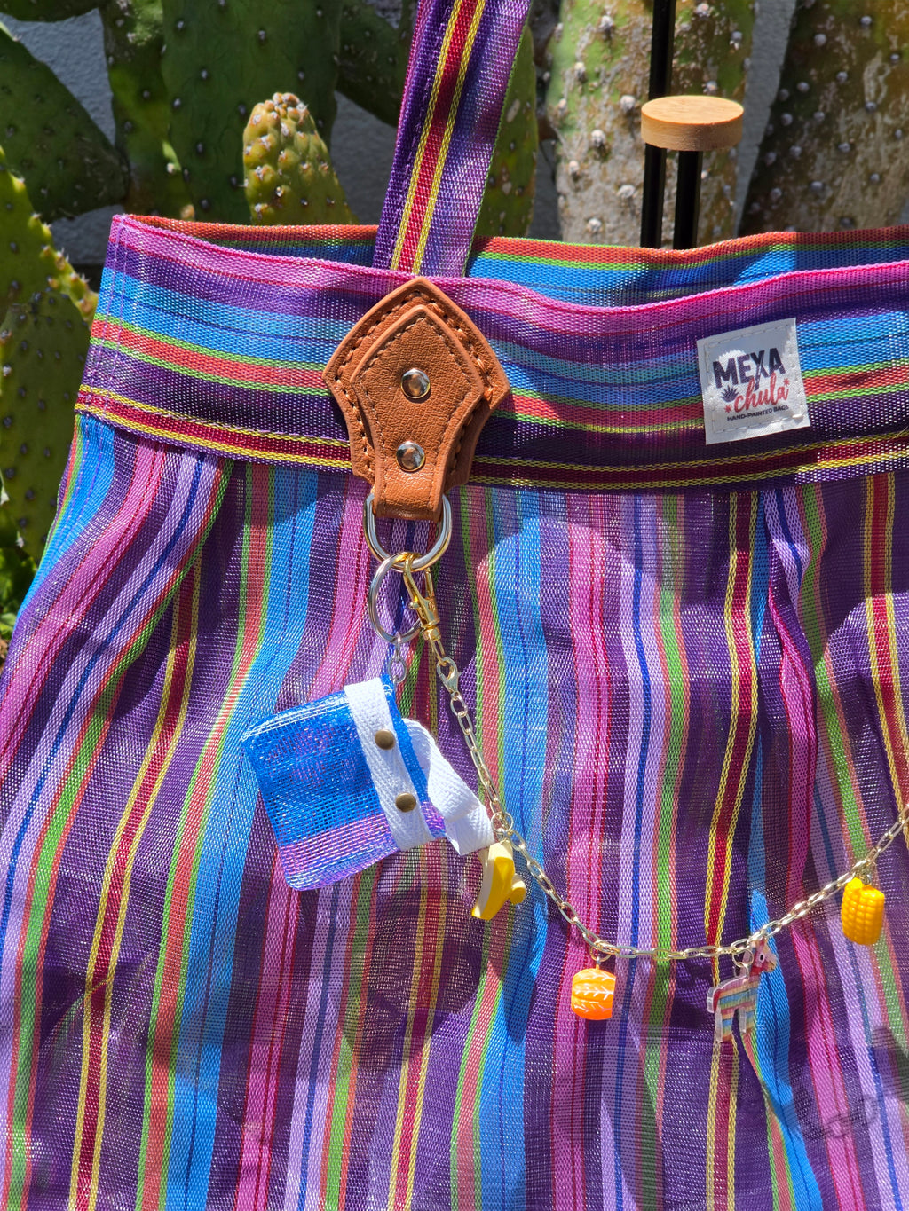 Bolso de Mercado Plisado MEXA Chula – Morado Festivo & Charm de Concha