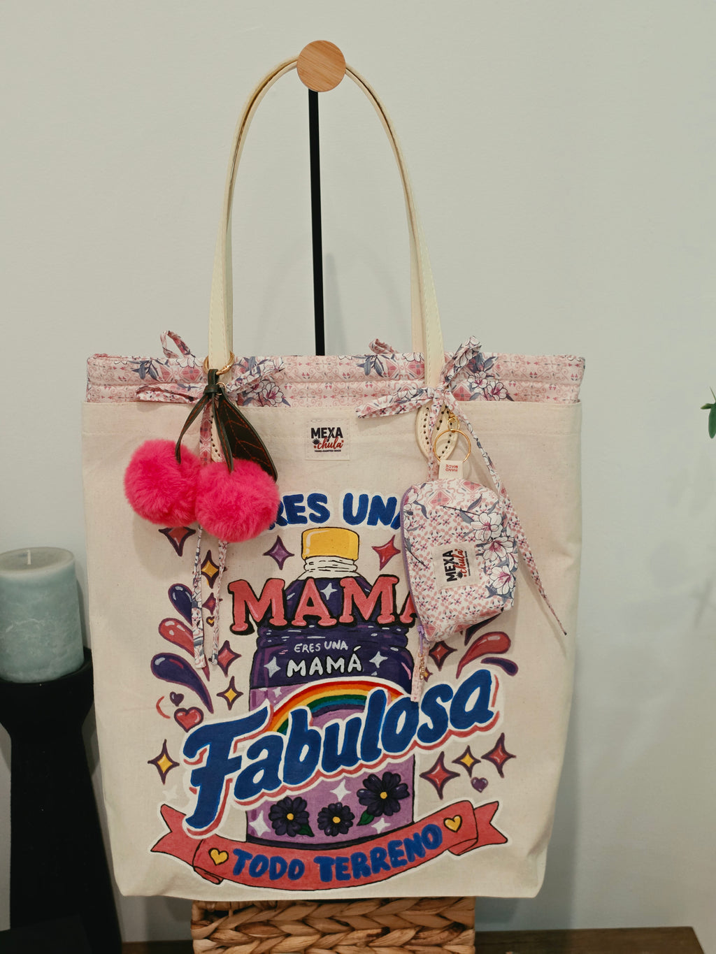 Tote Bag Pintada a Mano "Mamá Fabulosa Todo Terreno" - Set Premium 2 en 1 Desmontable