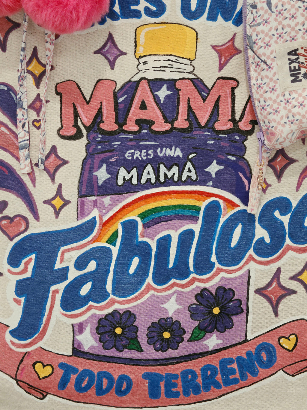 Tote Bag Pintada a Mano "Mamá Fabulosa Todo Terreno" - Set Premium 2 en 1 Desmontable