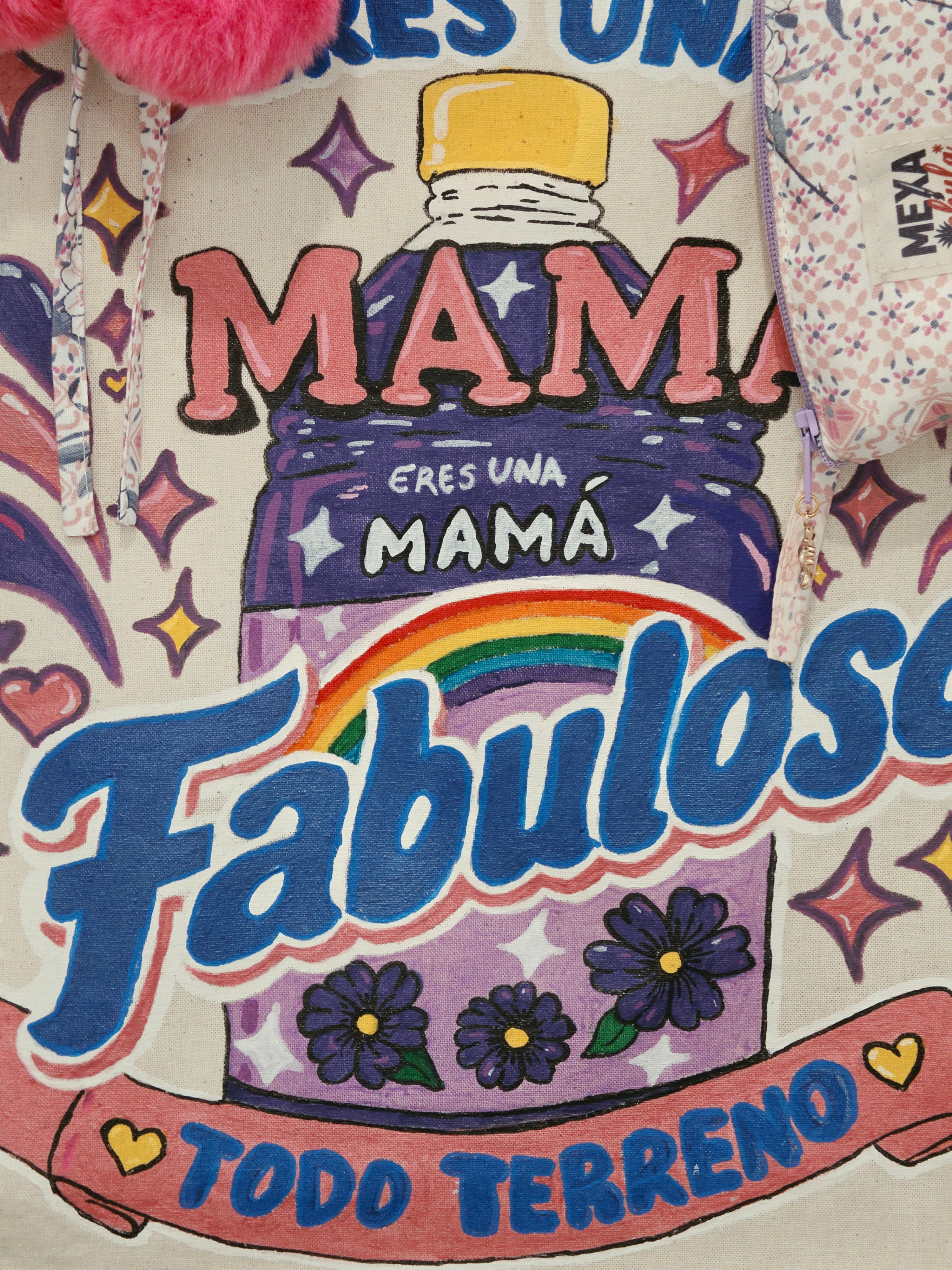 Tote Bag Pintada a Mano "Mamá Fabulosa Todo Terreno" - Set Premium 2 en 1 Desmontable
