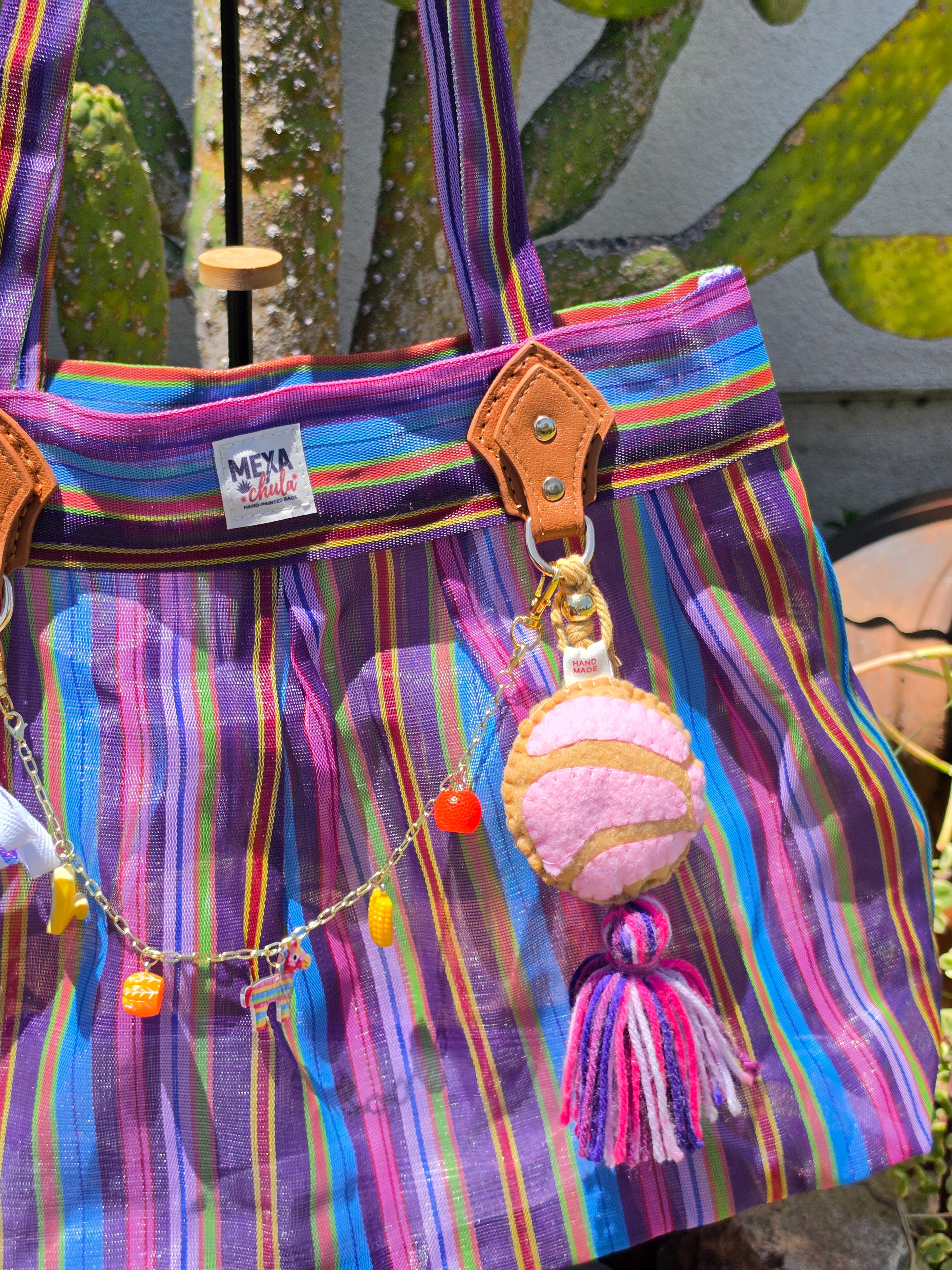 Bolso de Mercado Plisado MEXA Chula – Morado Festivo & Charm de Concha