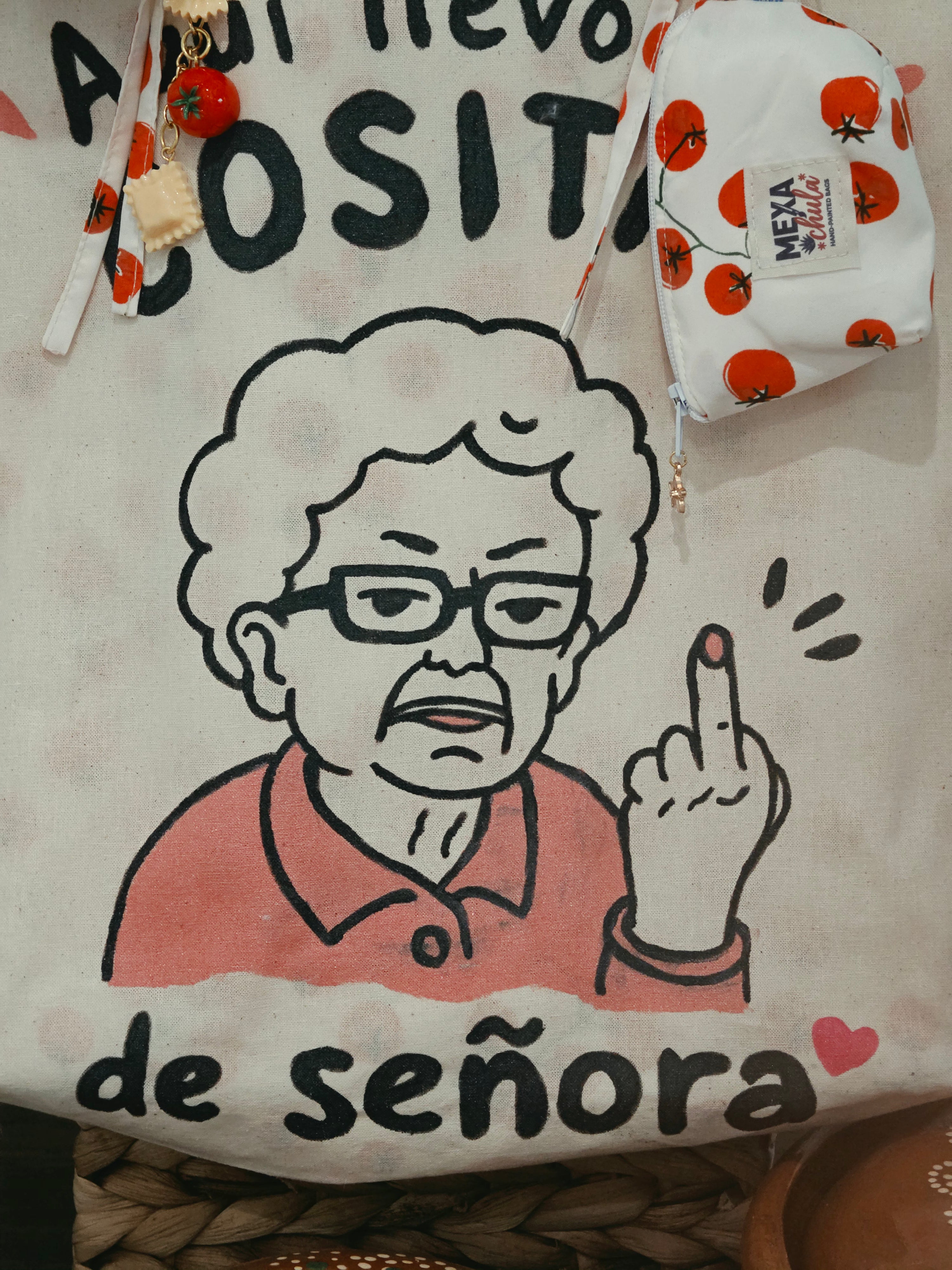 Tote Bag de Mercado "Cositas de Señora" (Manta/Lino) - Set Premium 2 en 1 Desmontable