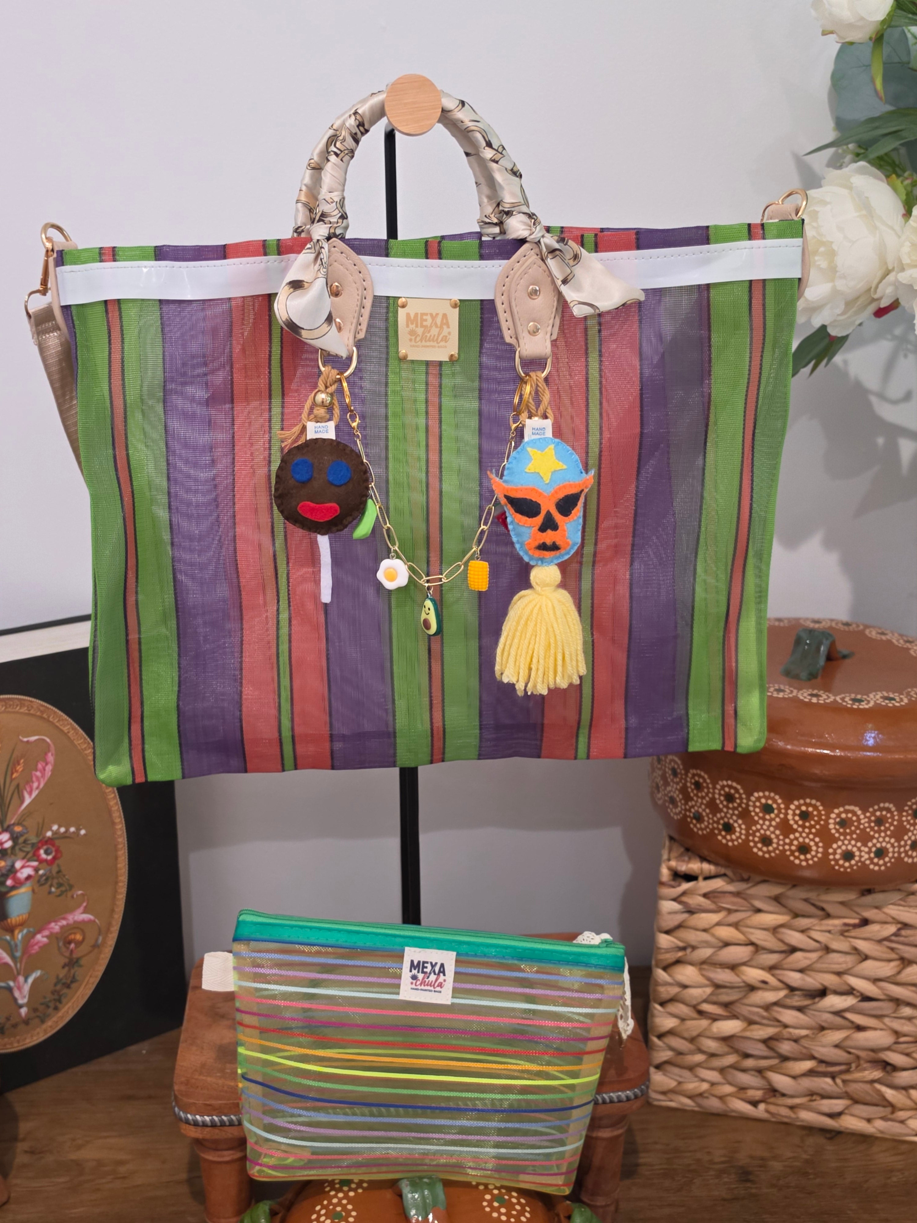 Bolso de Mercado Mediano (M) "Luchador y Paleta Payaso" con Correa Ajustable