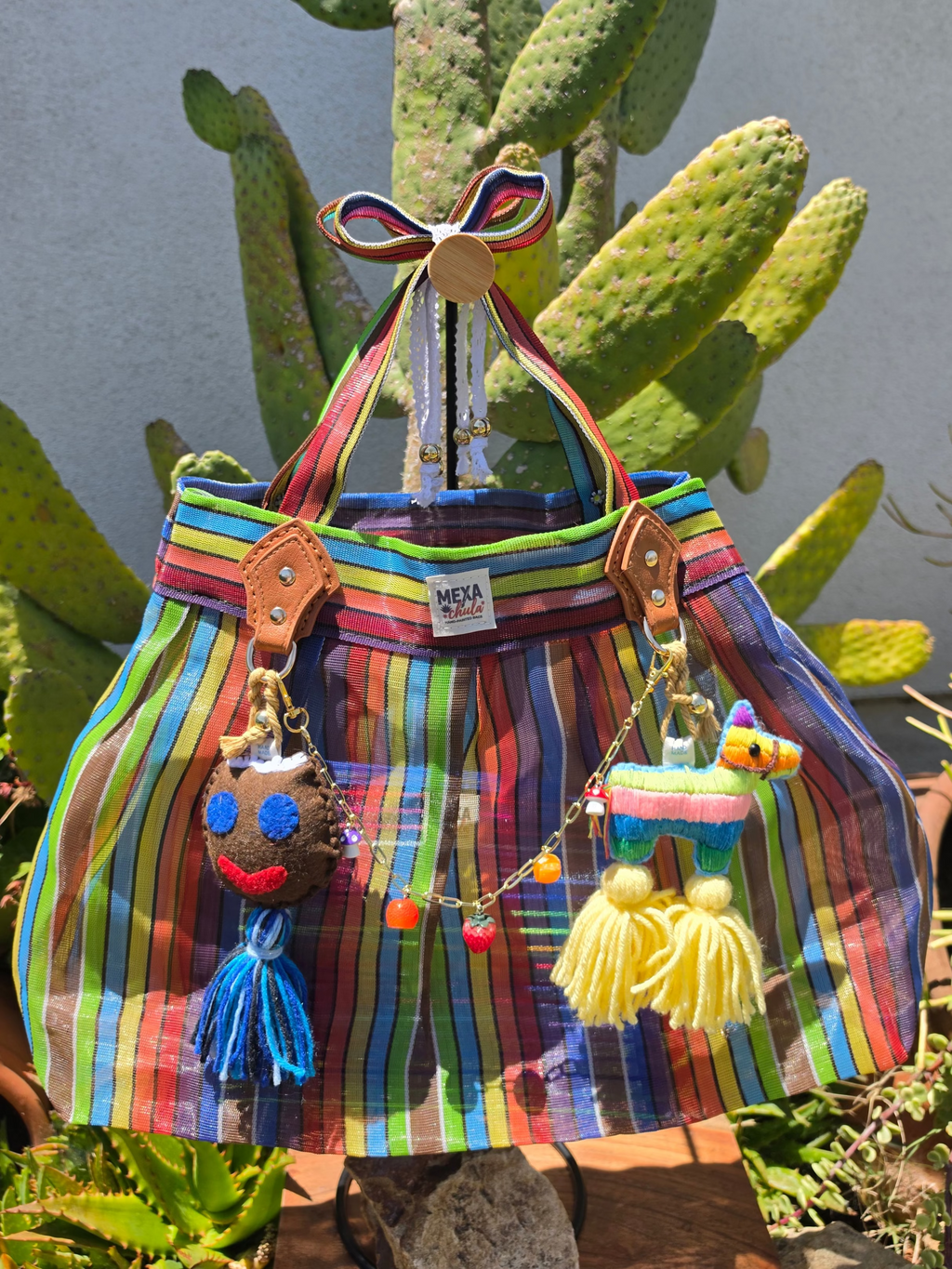 Bolso de Mercado Plisado MEXA Chula – Rayas de Colores & Fiesta Mexicana