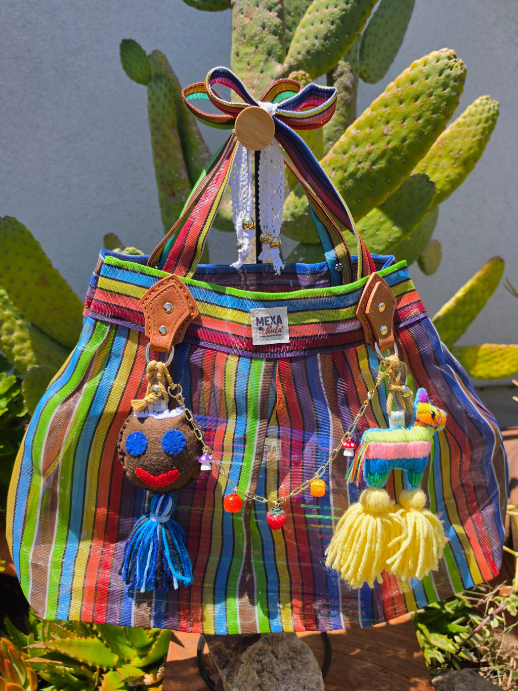 Bolso de Mercado Plisado MEXA Chula – Rayas de Colores & Fiesta Mexicana