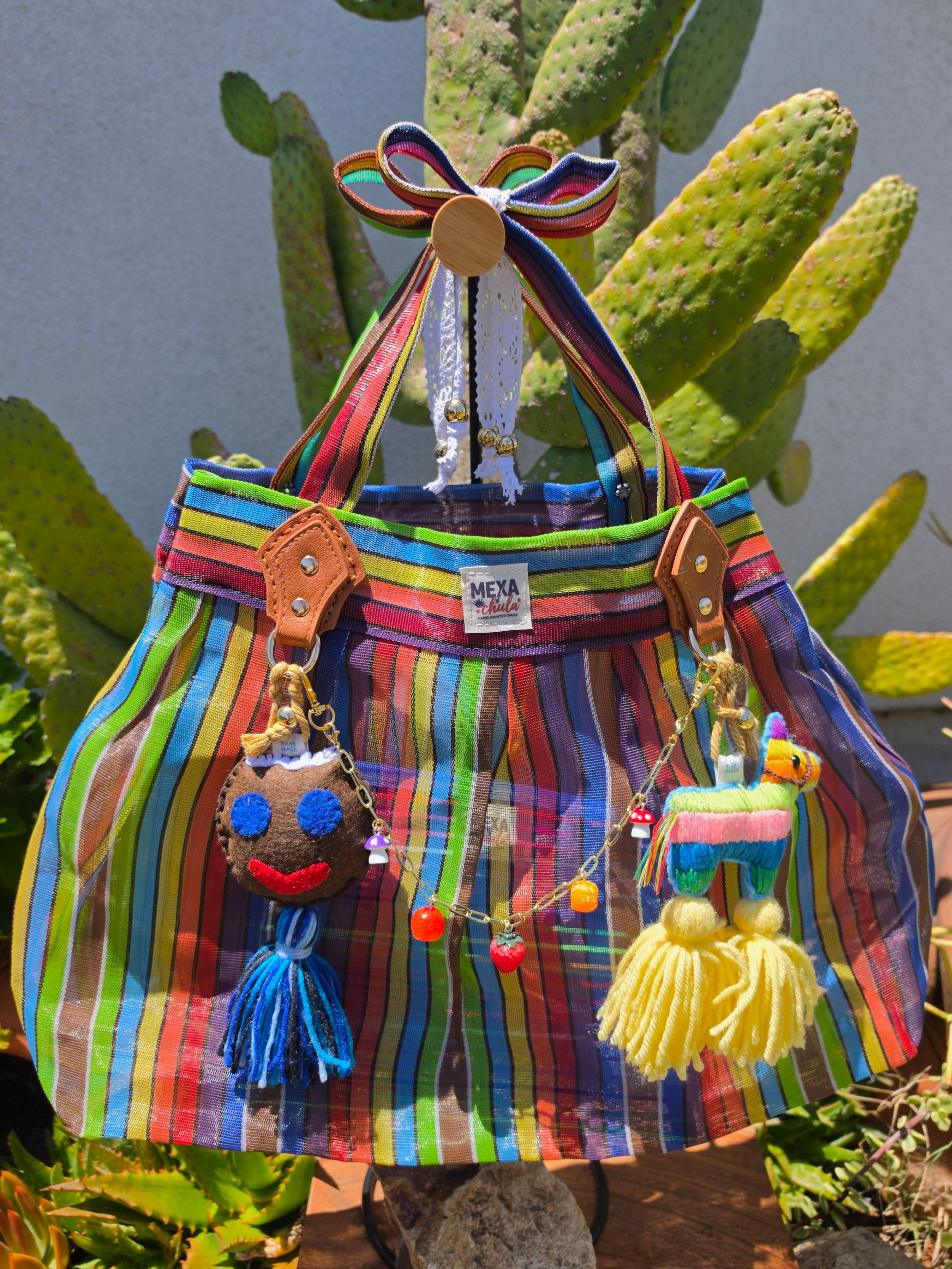 Bolso de Mercado Plisado MEXA Chula – Rayas de Colores & Fiesta Mexicana