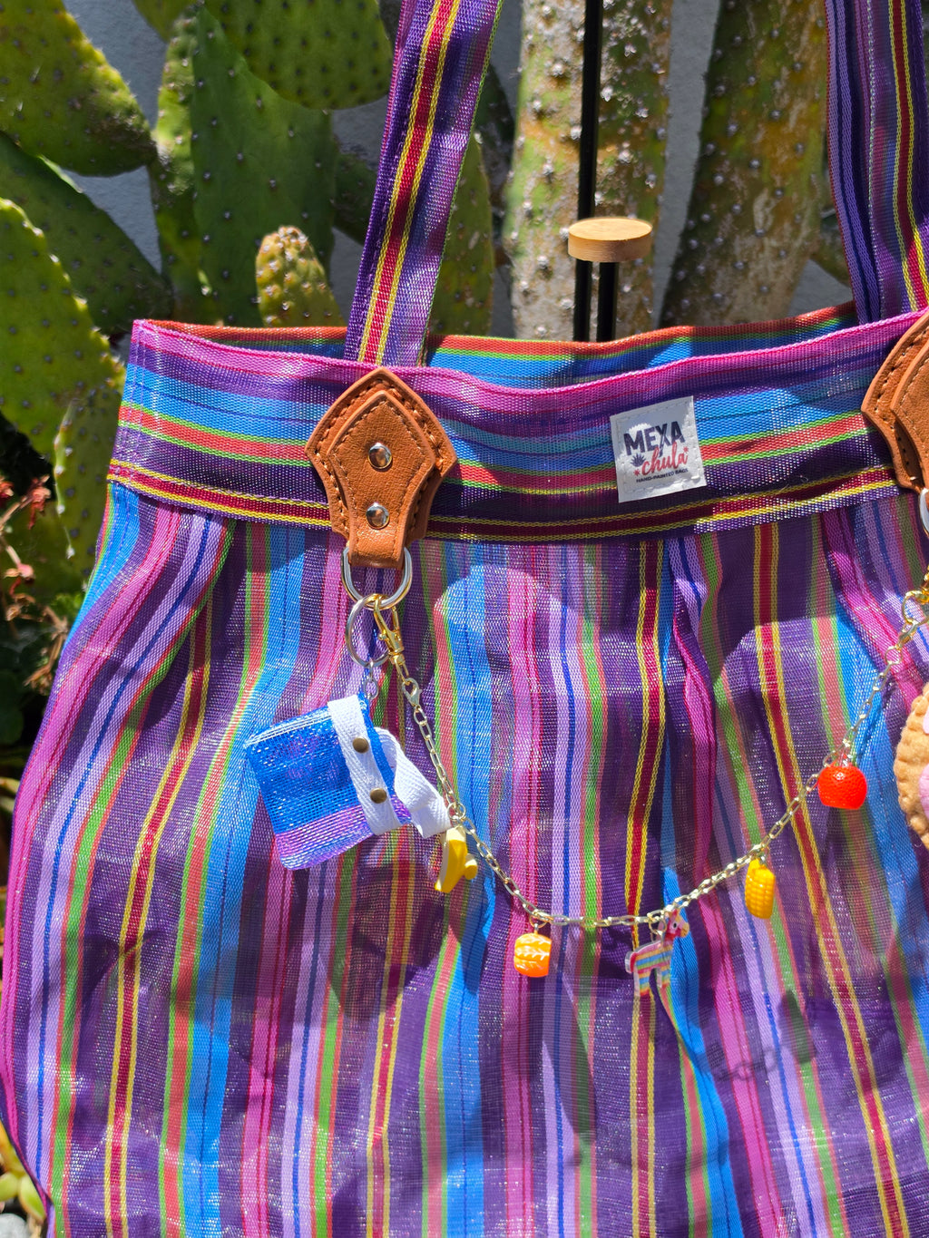Bolso de Mercado Plisado MEXA Chula – Morado Festivo & Charm de Concha