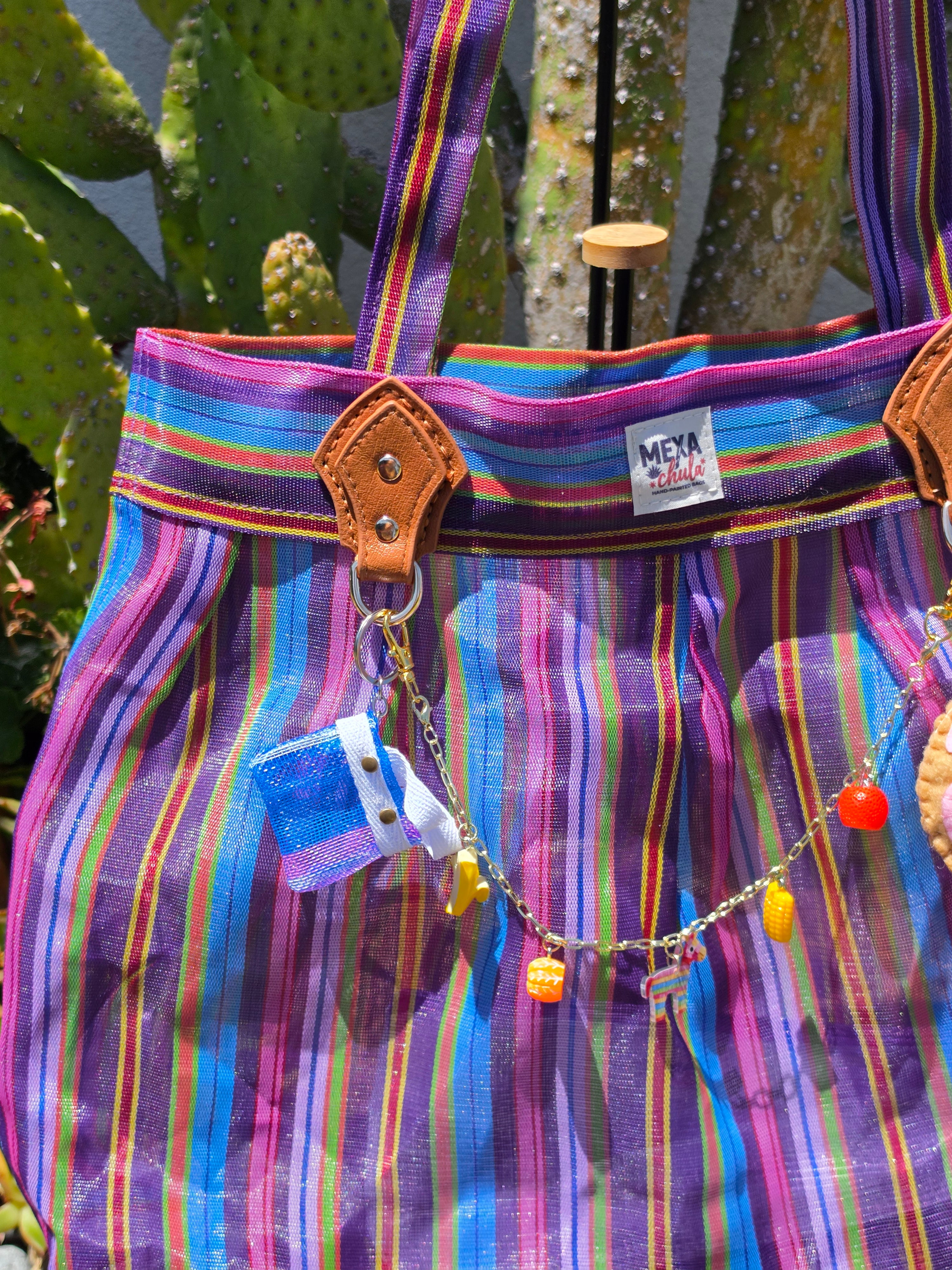 Bolso de Mercado Plisado MEXA Chula – Morado Festivo & Charm de Concha