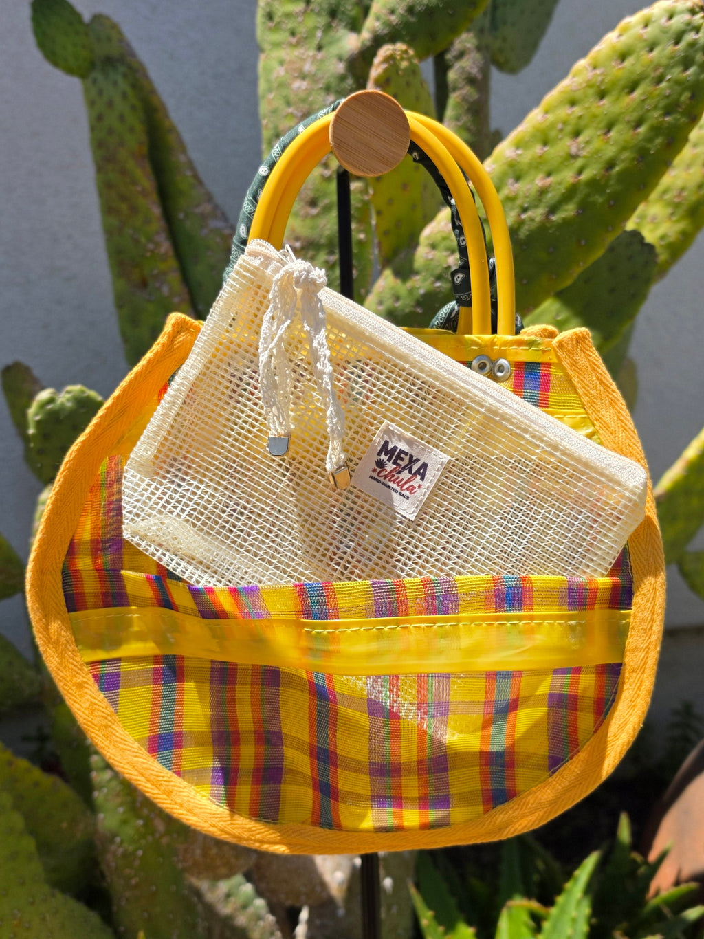 Bolso "Chula Circular"– Edición Amarillo Cuadros con Charms de Panadería