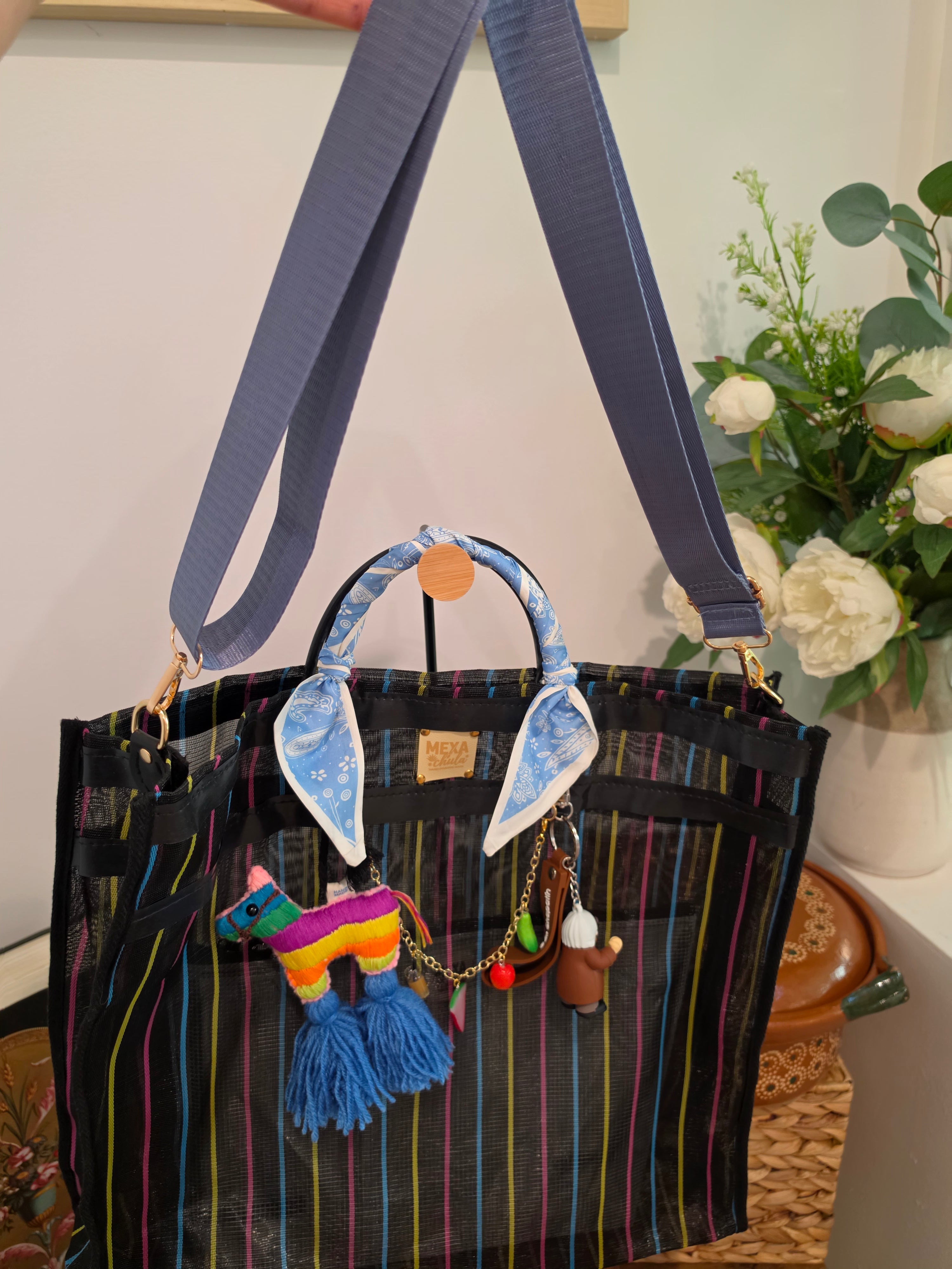 Bolso de Mercado Grande "Piñata y Dr. Simi" con Paliacate Azul