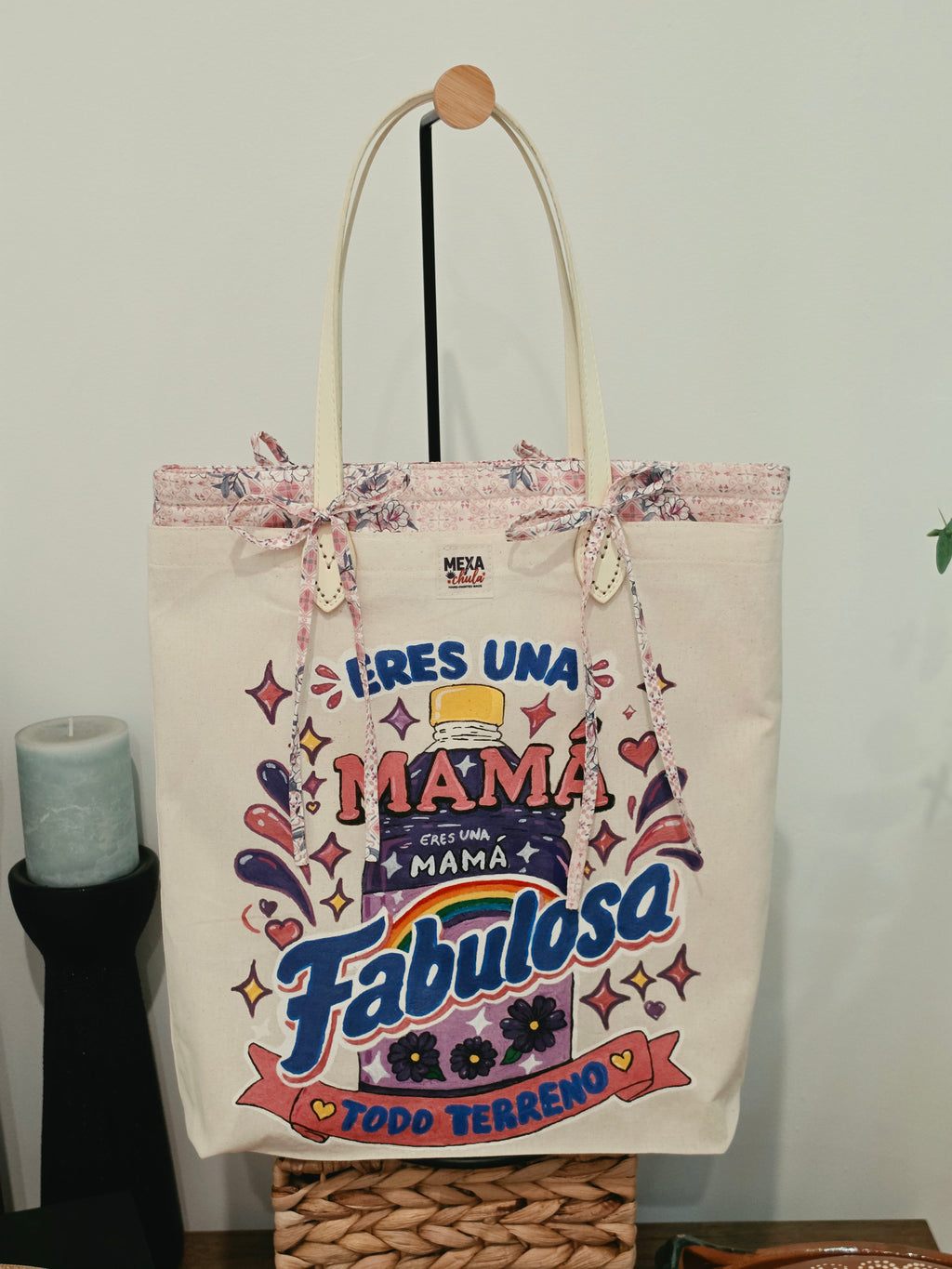 Tote Bag Pintada a Mano "Mamá Fabulosa Todo Terreno" - Set Premium 2 en 1 Desmontable