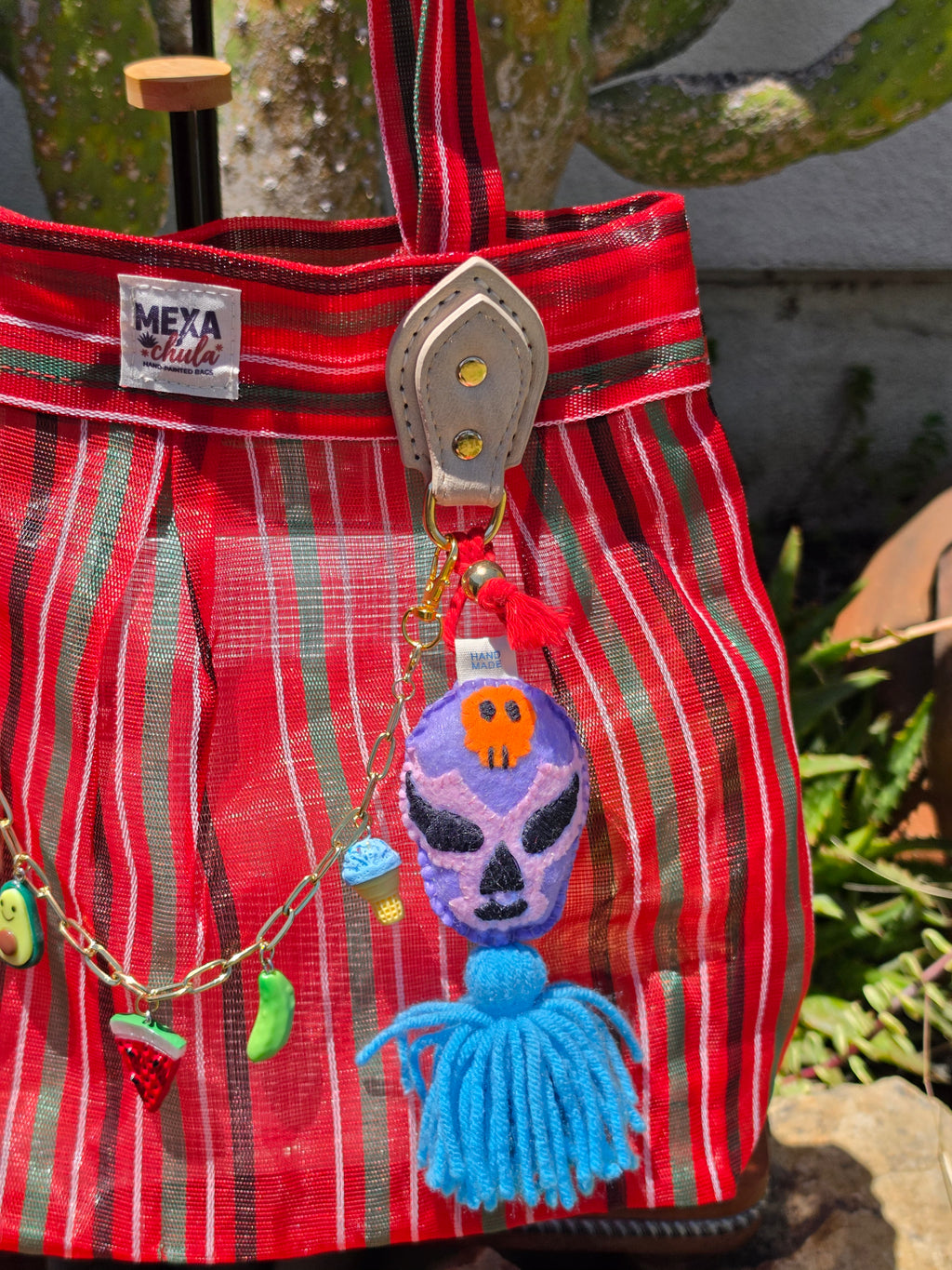 Bolso de Mercado Plisado MEXA Chula – Rojo Vibrante & Máscara de Luchador