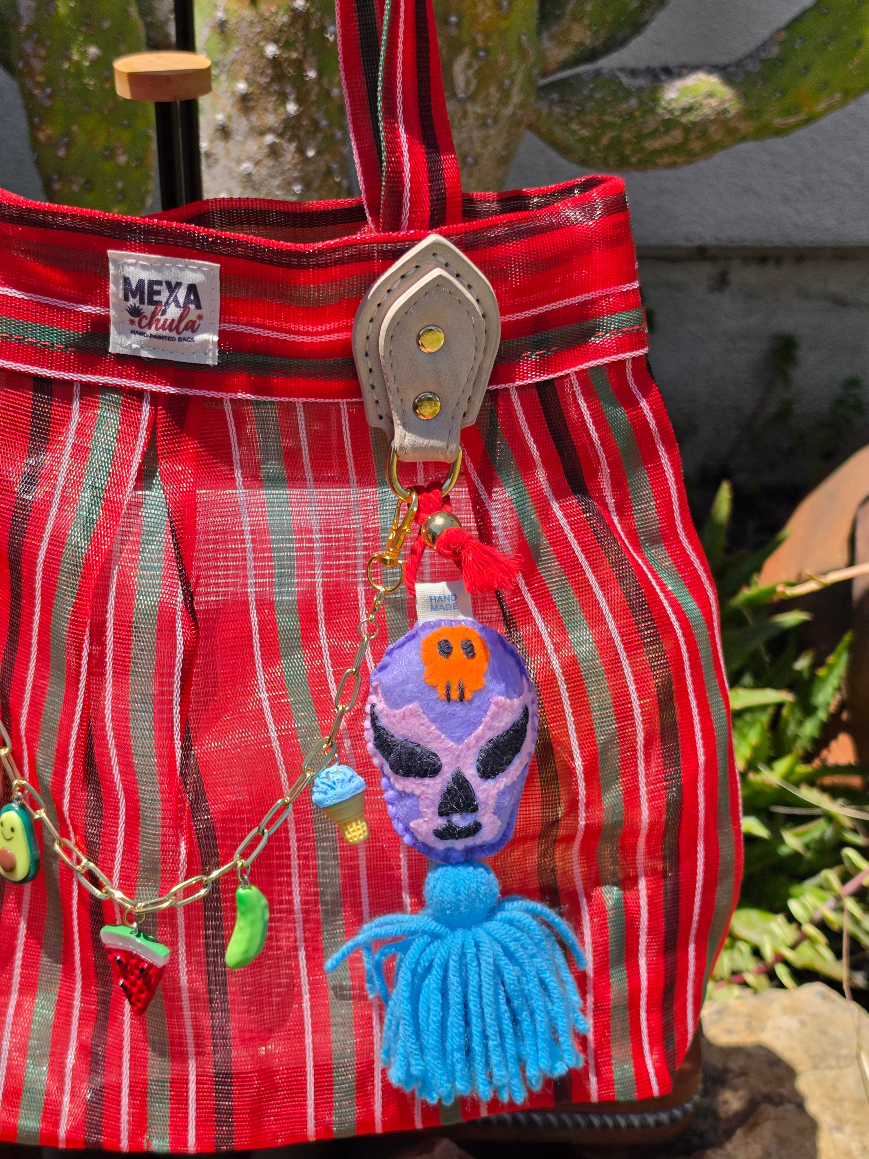 Bolso de Mercado Plisado MEXA Chula – Rojo Vibrante & Máscara de Luchador