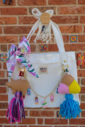 Bolso de mercado mexicano blanco con set completo de charms