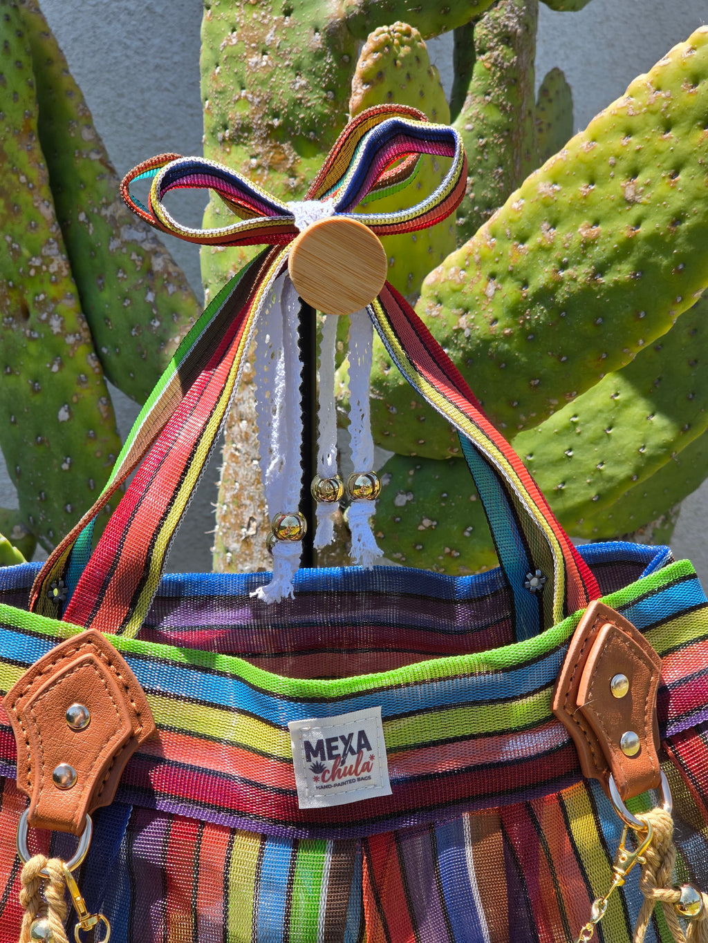 Bolso de Mercado Plisado MEXA Chula – Rayas de Colores & Fiesta Mexicana