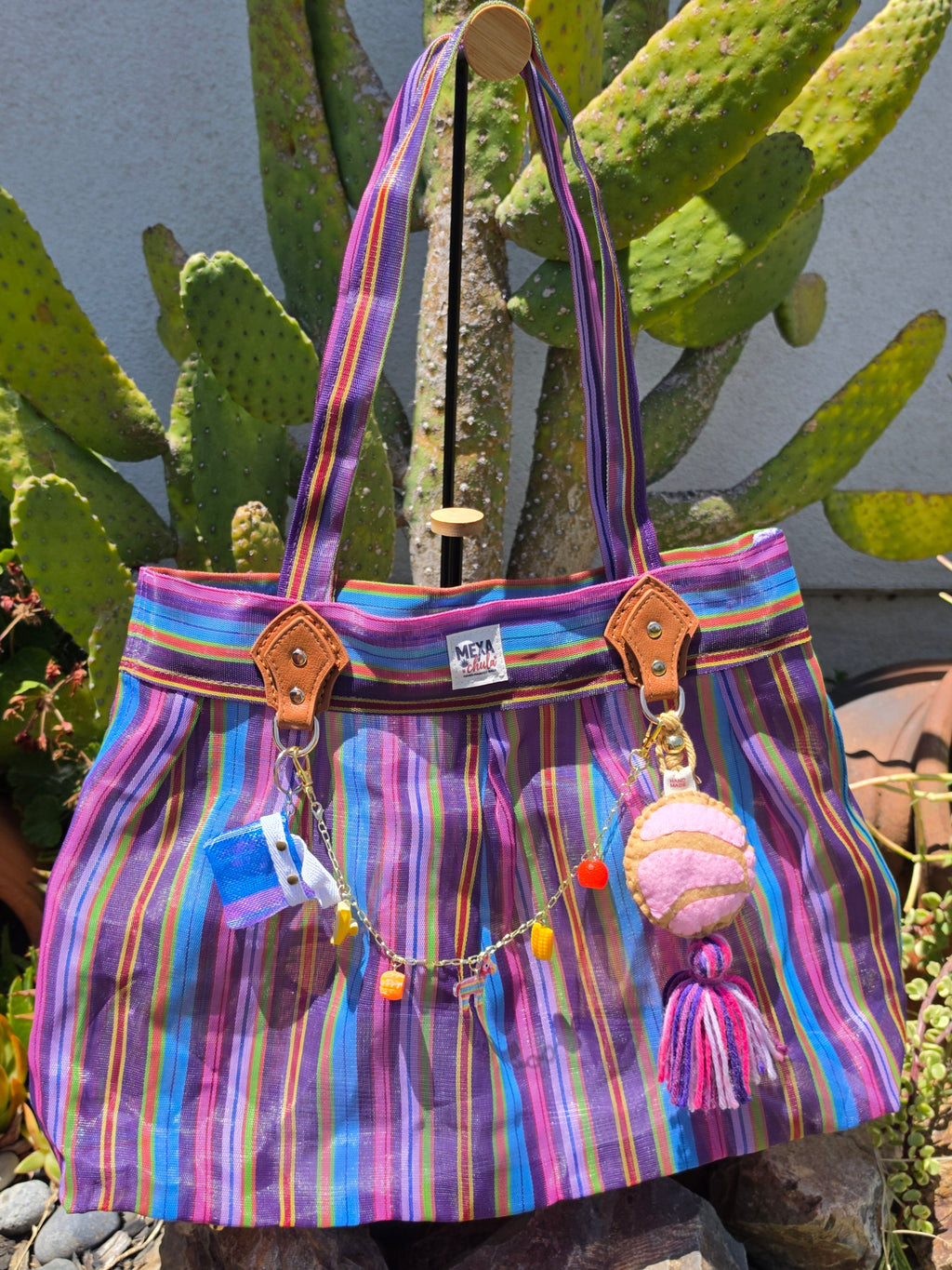 Bolso de Mercado Plisado MEXA Chula – Morado Festivo & Charm de Concha