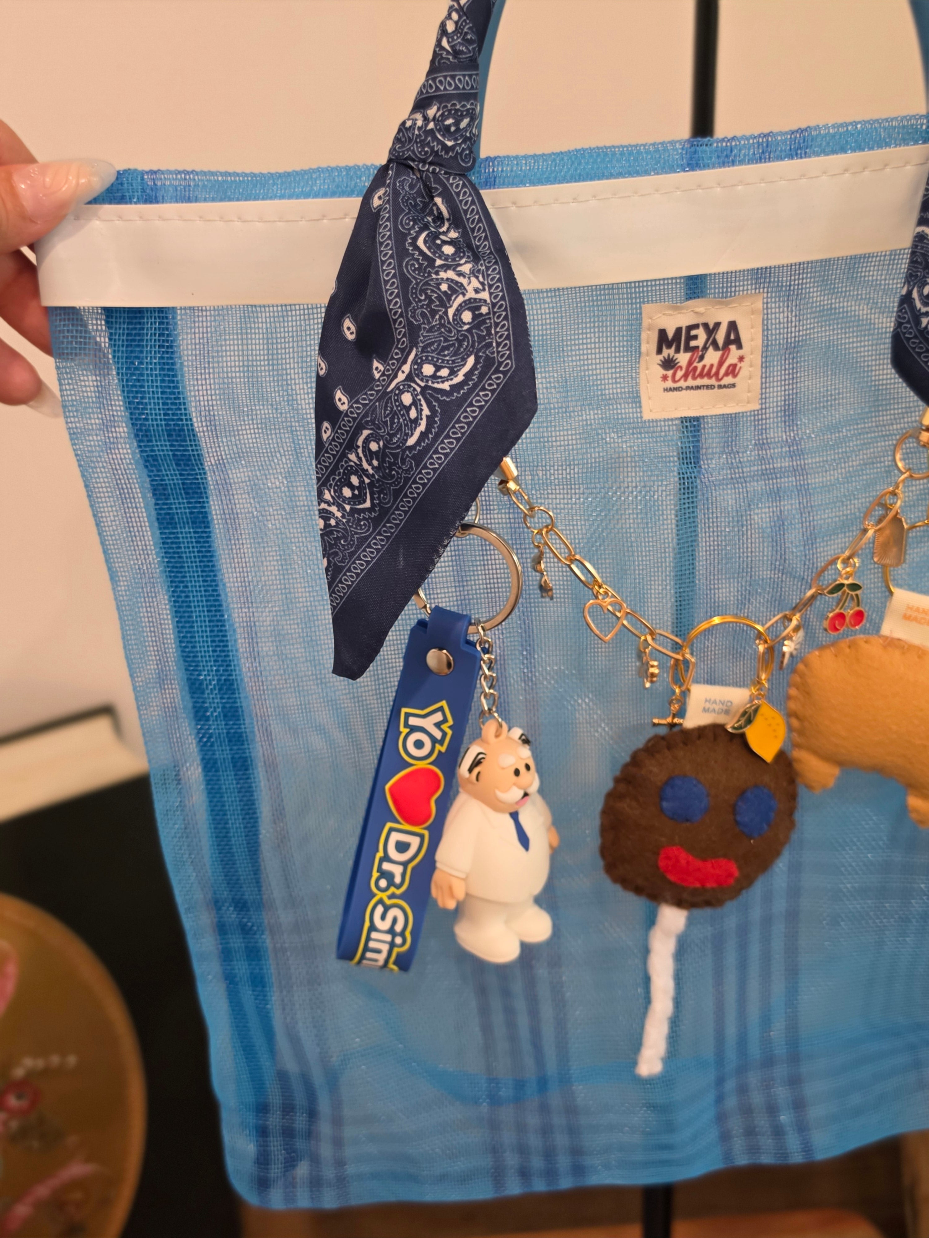 Bolso de Mercado Chico (S) "Marranito, Paleta Payaso y Dr. Simi" con Paliacate Marino